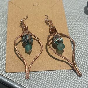 Elegant Copper and Teal Earrings handmade jewelry